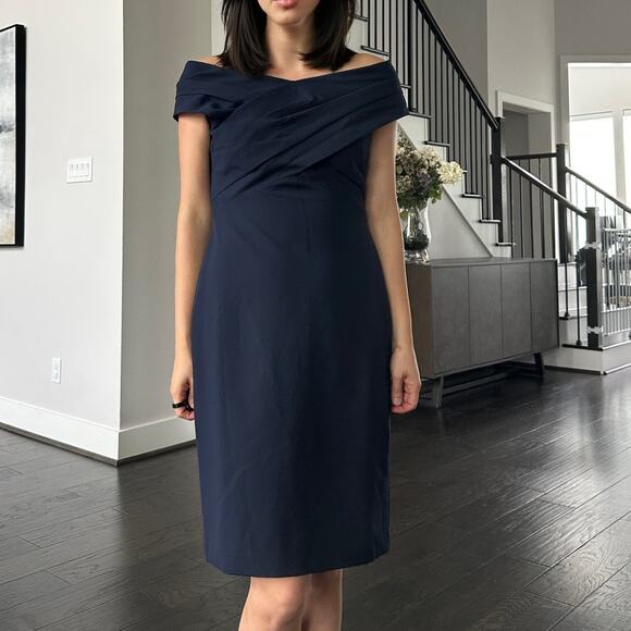 Lauren Ralph Lauren Crepe Off-the-Shoulder Cocktail Dress Size 4 New - Picture 1 of 8